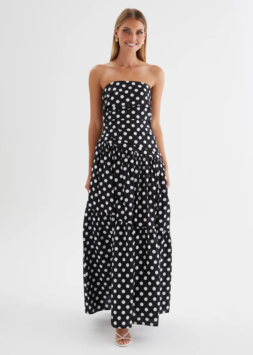 Abie Strapless Maxi Dress - Black Polka - Image 8