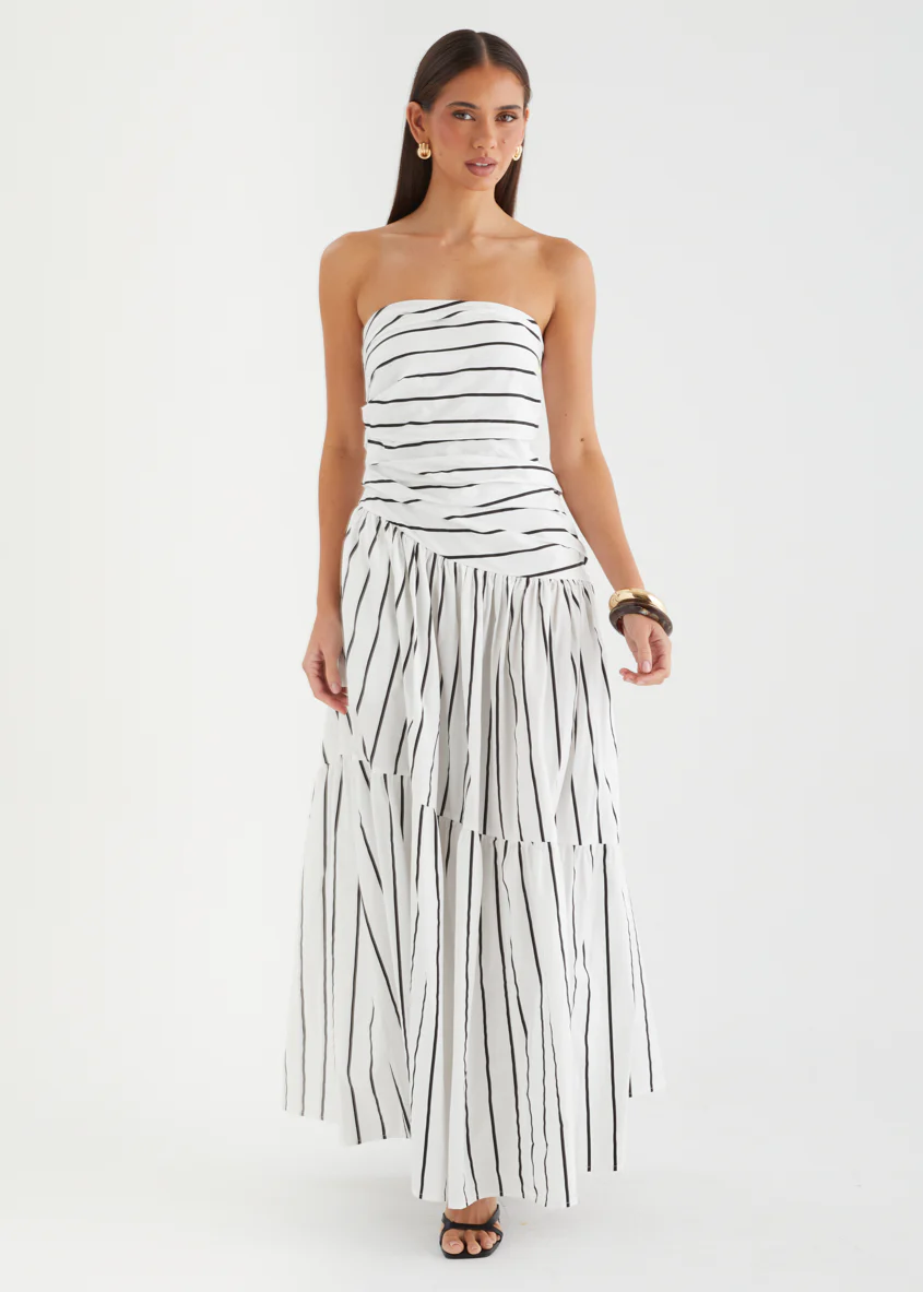 Abie Strapless Maxi Dress - White Stripe - Image 2
