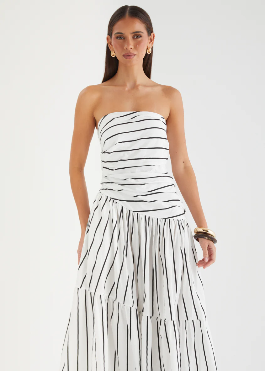 Abie Strapless Maxi Dress - White Stripe - Image 3