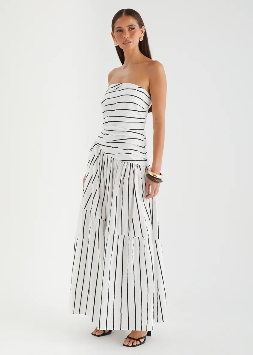 Abie Strapless Maxi Dress - White Stripe - Image 5
