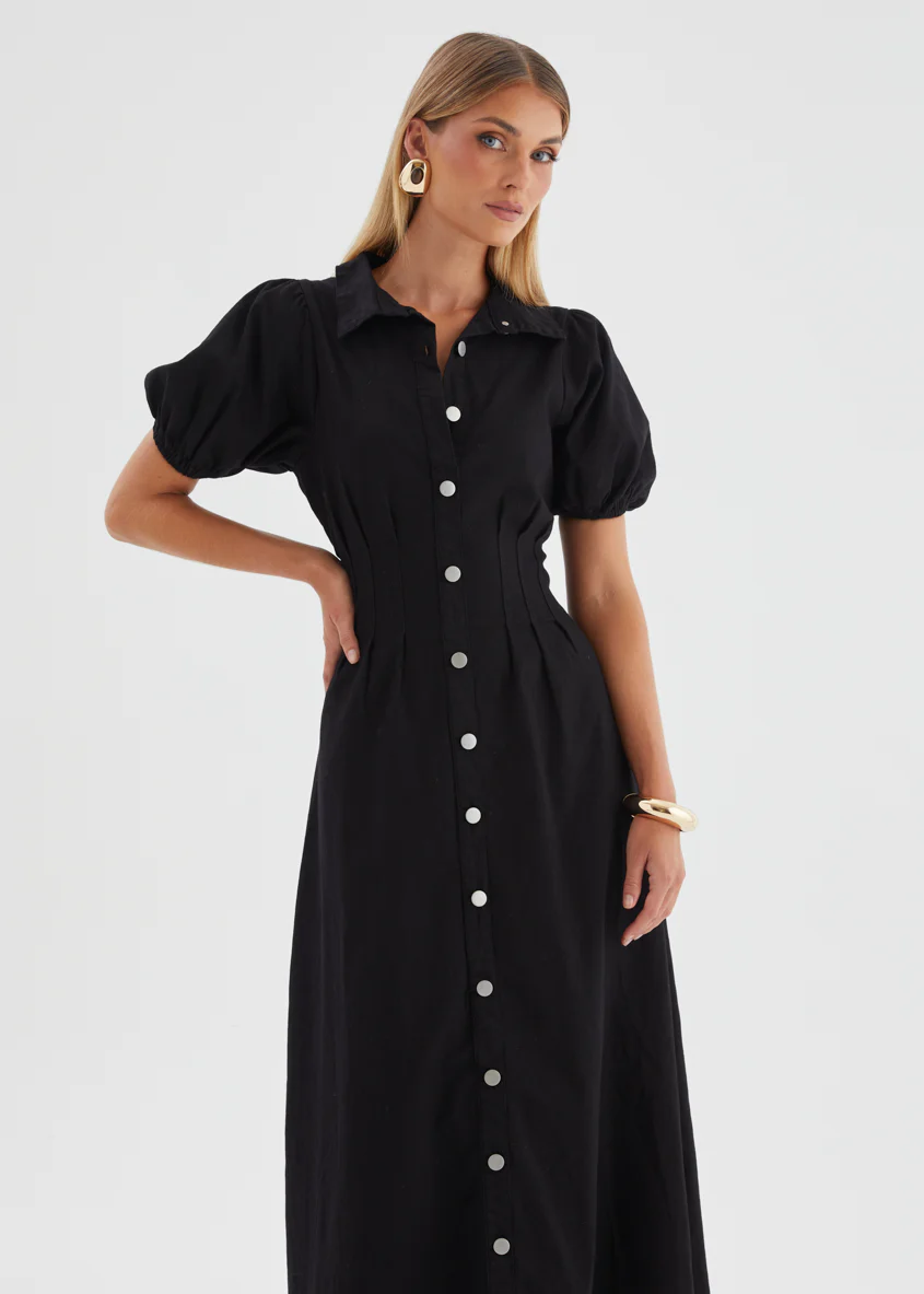 Acer Denim Midi Dress - Black - Image 3