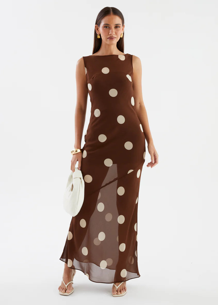Addilyn Maxi Dress - Tan Polka