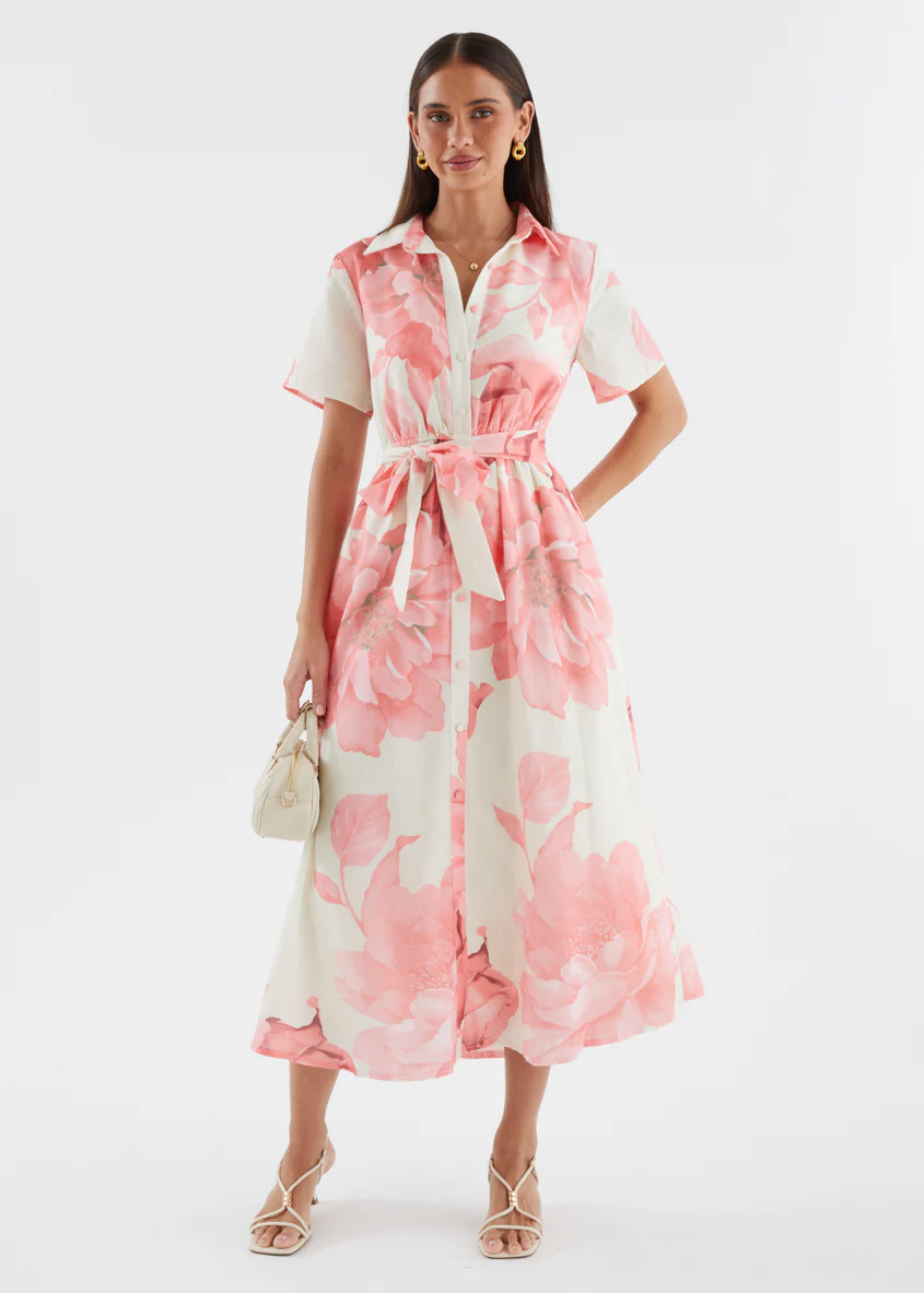 Adelina Midi Dress - Pink Flowers - Image 2
