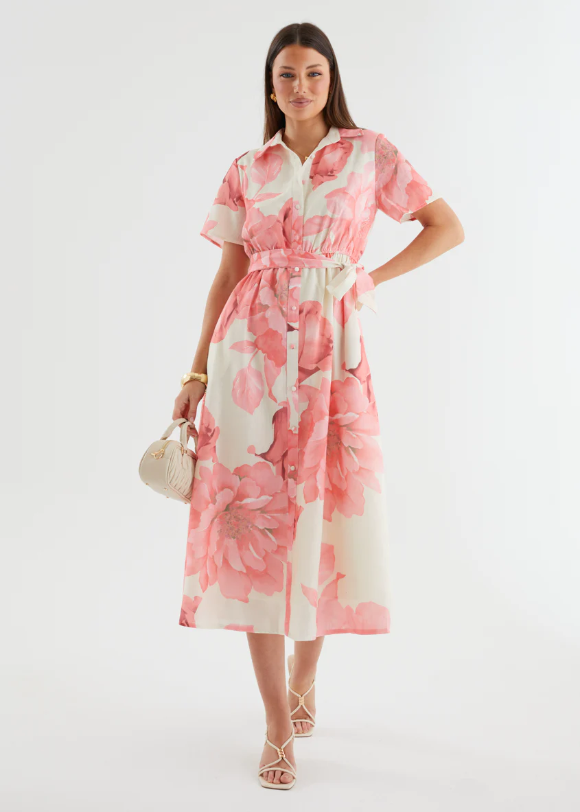 Adelina Midi Dress - Pink Flowers - Image 3