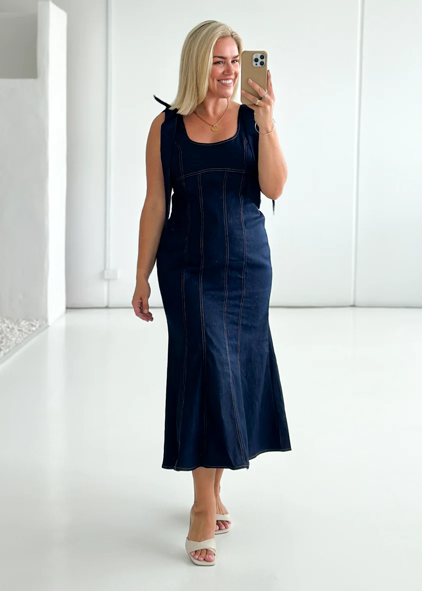 Adeline Denim Midi Dress - Indigo - Image 5