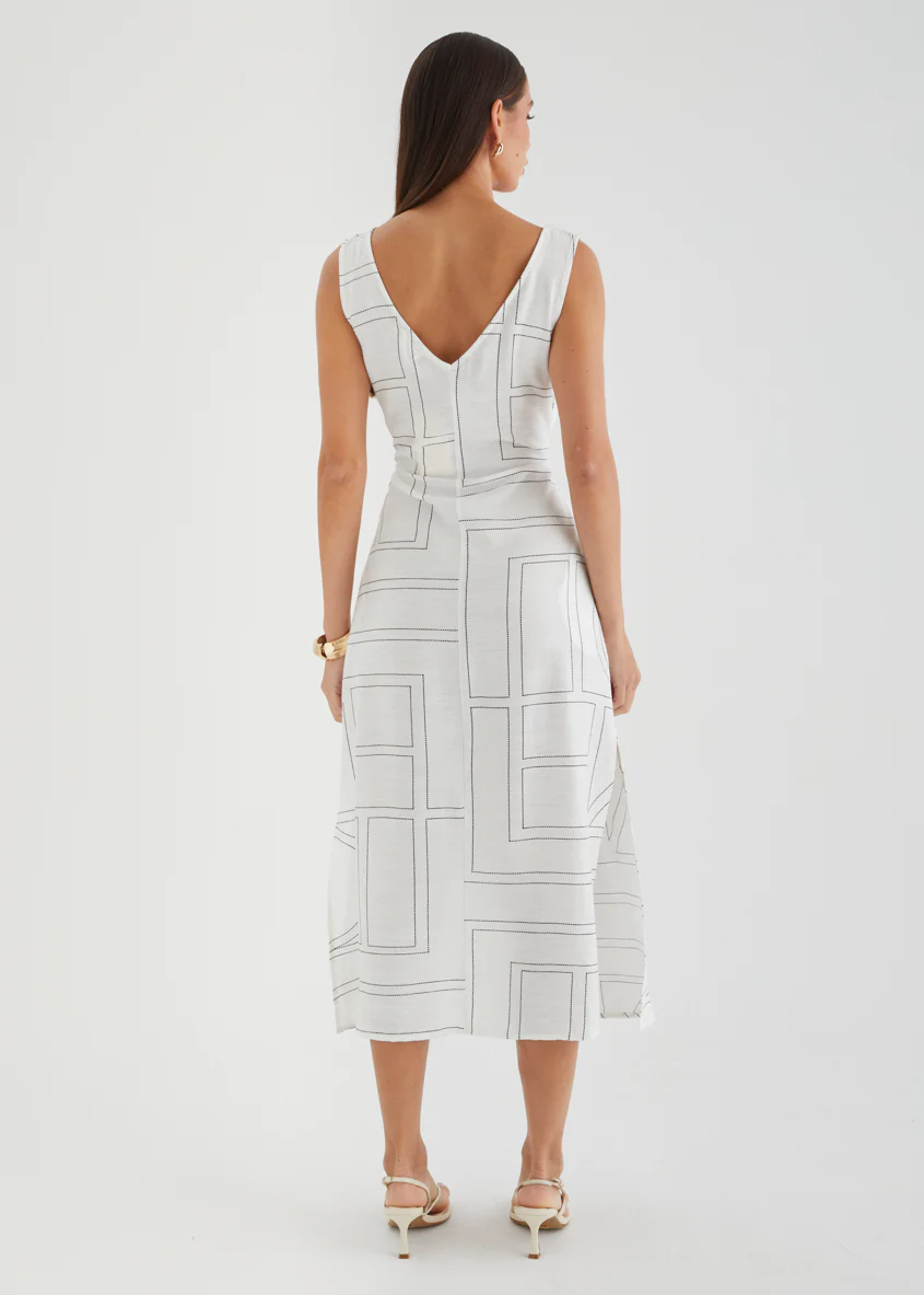 Aelinda Midi Dress - White Geo - Image 6