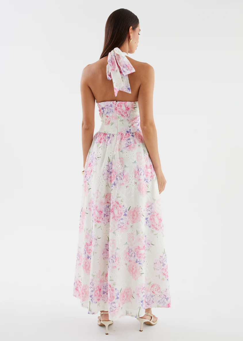 Afia Halter Embroidered Maxi Dress - Pink Flowers - Image 10