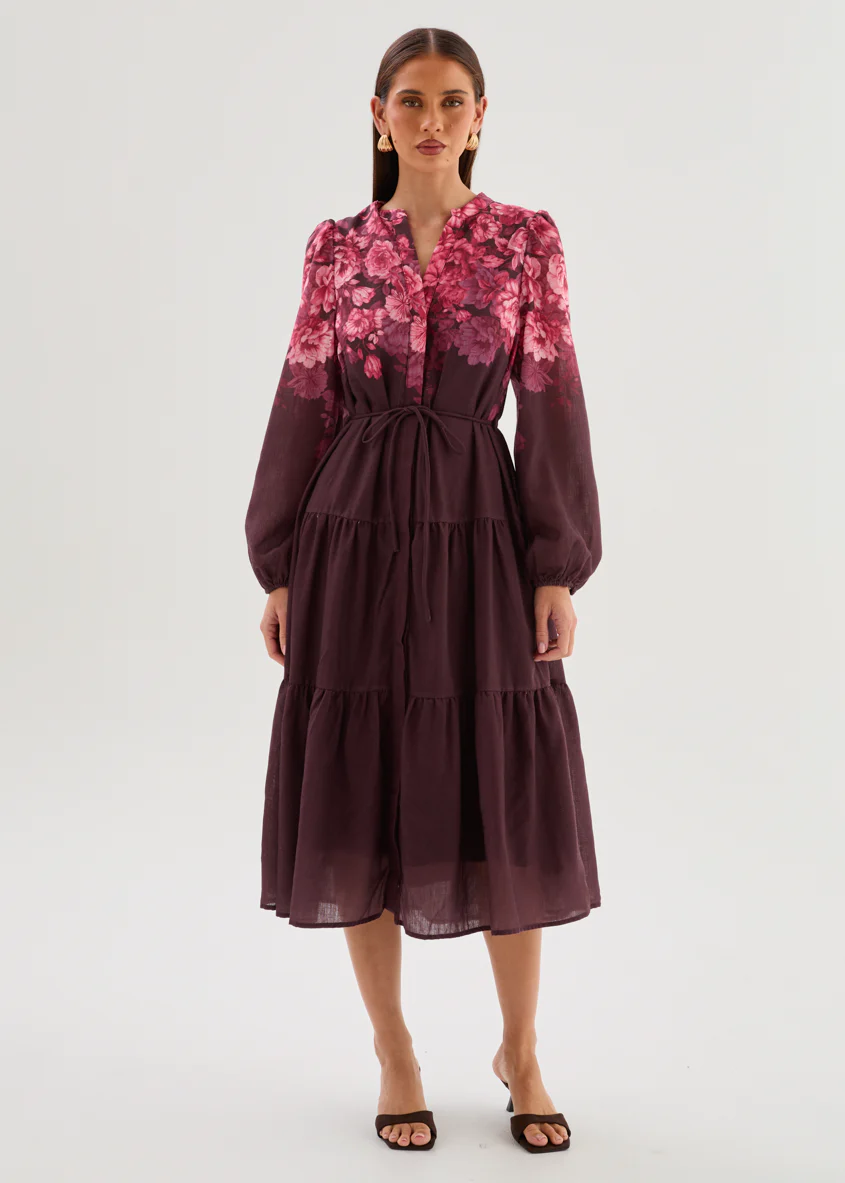 Ainslee Midi Dress - Chocolate Blossom