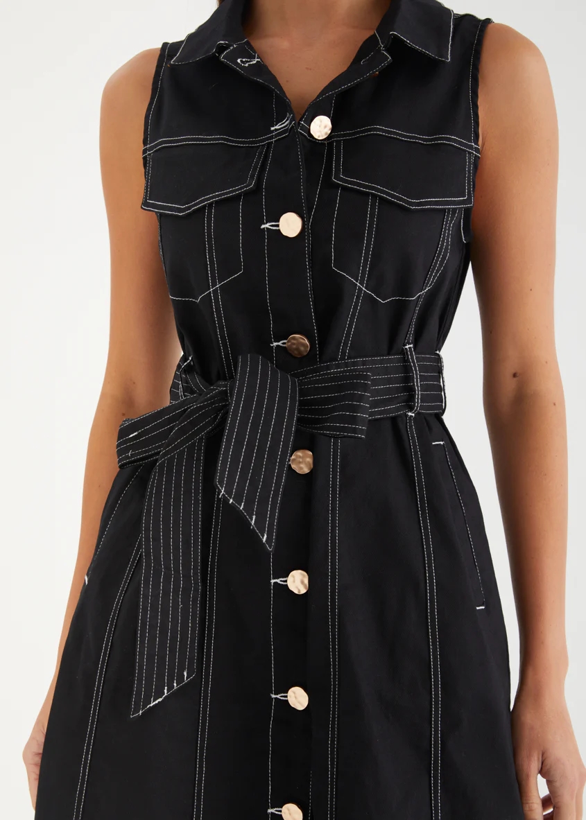 Aizelle Denim Dress - Black - Image 7
