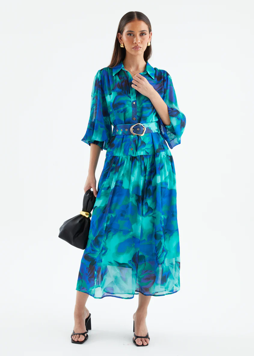 Aleera Midi Dress - Blue Floral