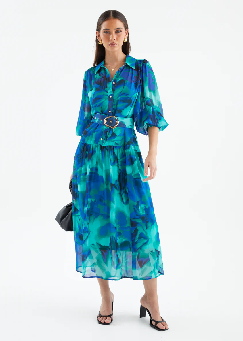Aleera Midi Dress - Blue Floral - Image 2