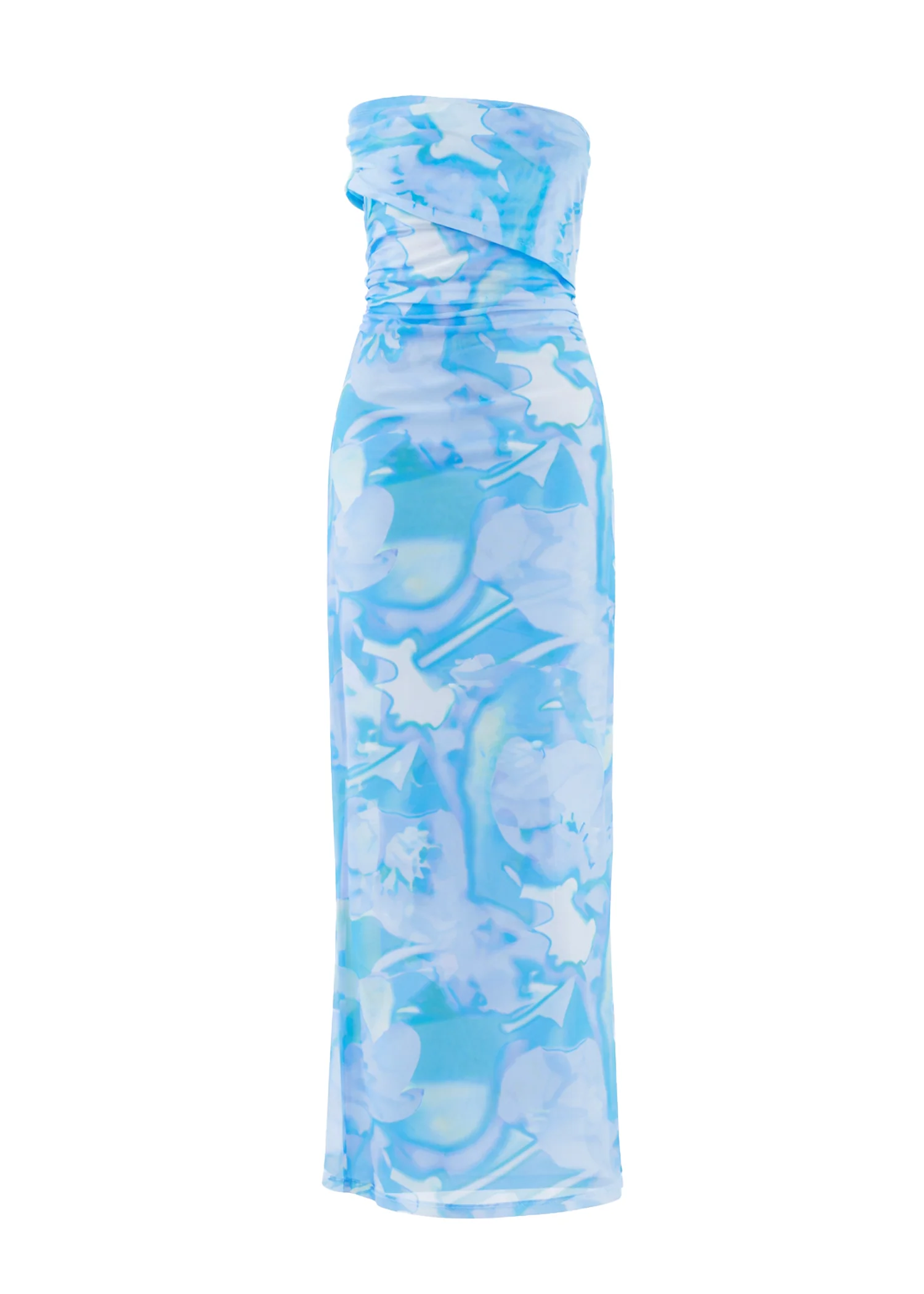Aleia One Shoulder Mesh Maxi Dress - Blue Watercolour - Image 5