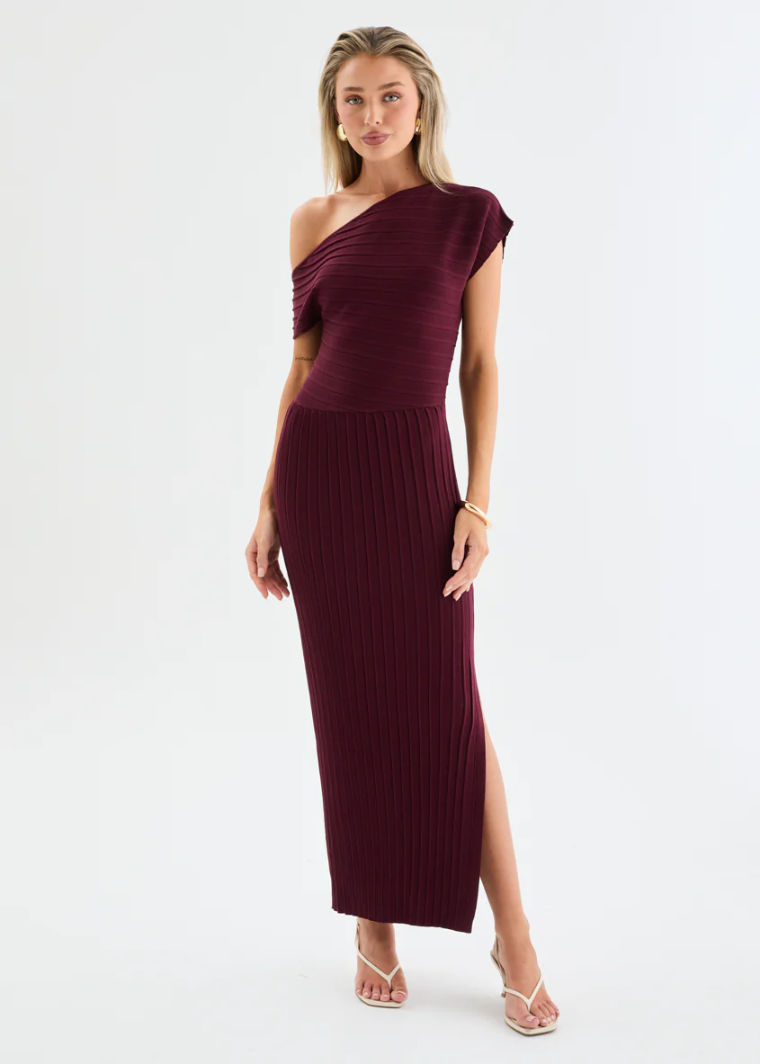 Aleira Drop Shoulder Knit Maxi Dress - Burgundy - Image 3