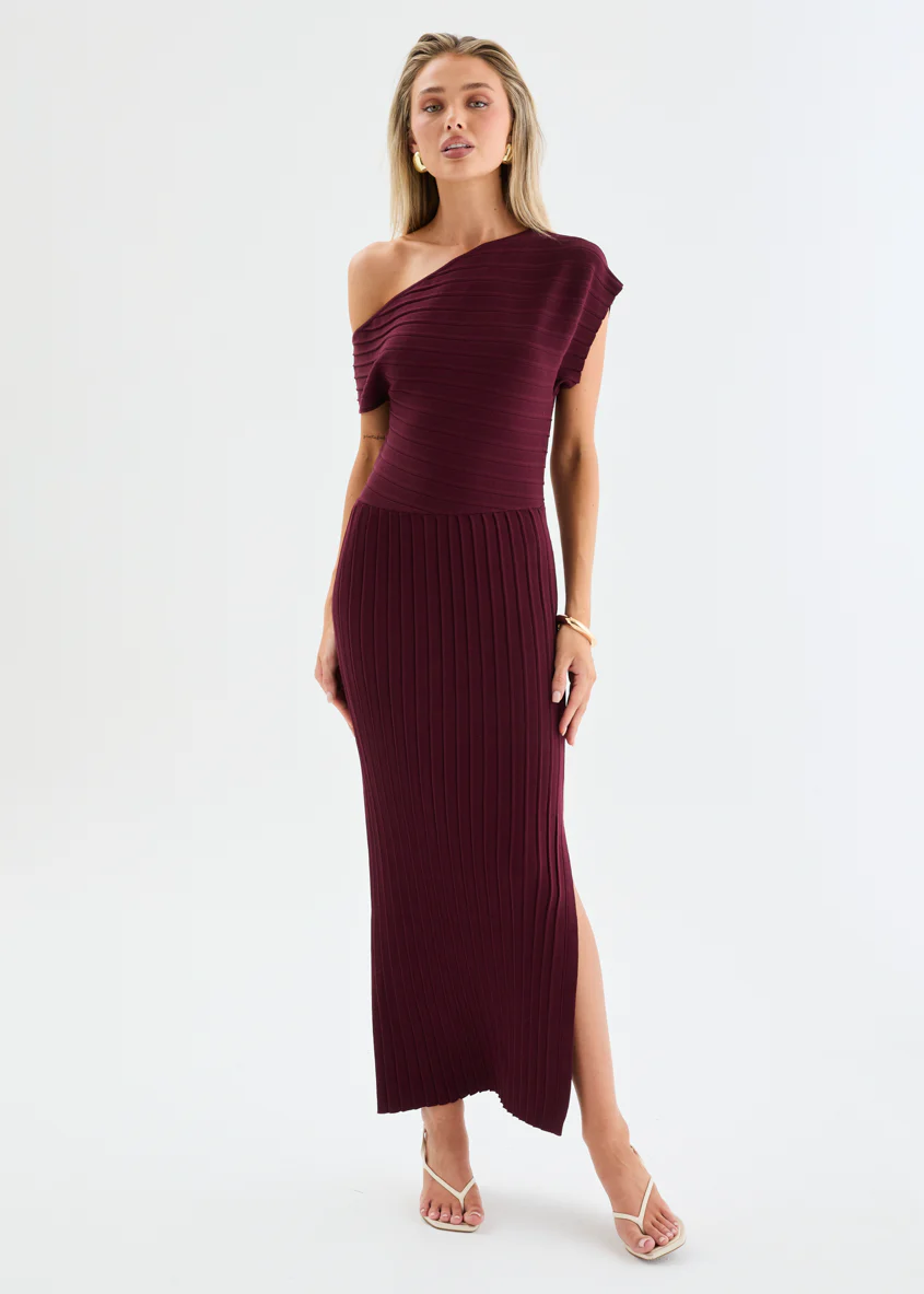 Aleira Drop Shoulder Knit Maxi Dress - Burgundy - Image 4