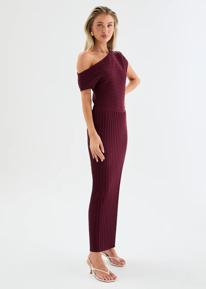 Aleira Drop Shoulder Knit Maxi Dress - Burgundy - Image 5