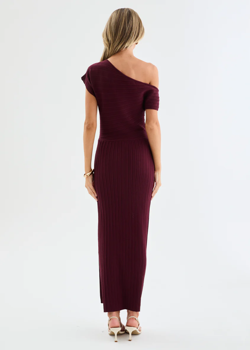 Aleira Drop Shoulder Knit Maxi Dress - Burgundy - Image 6