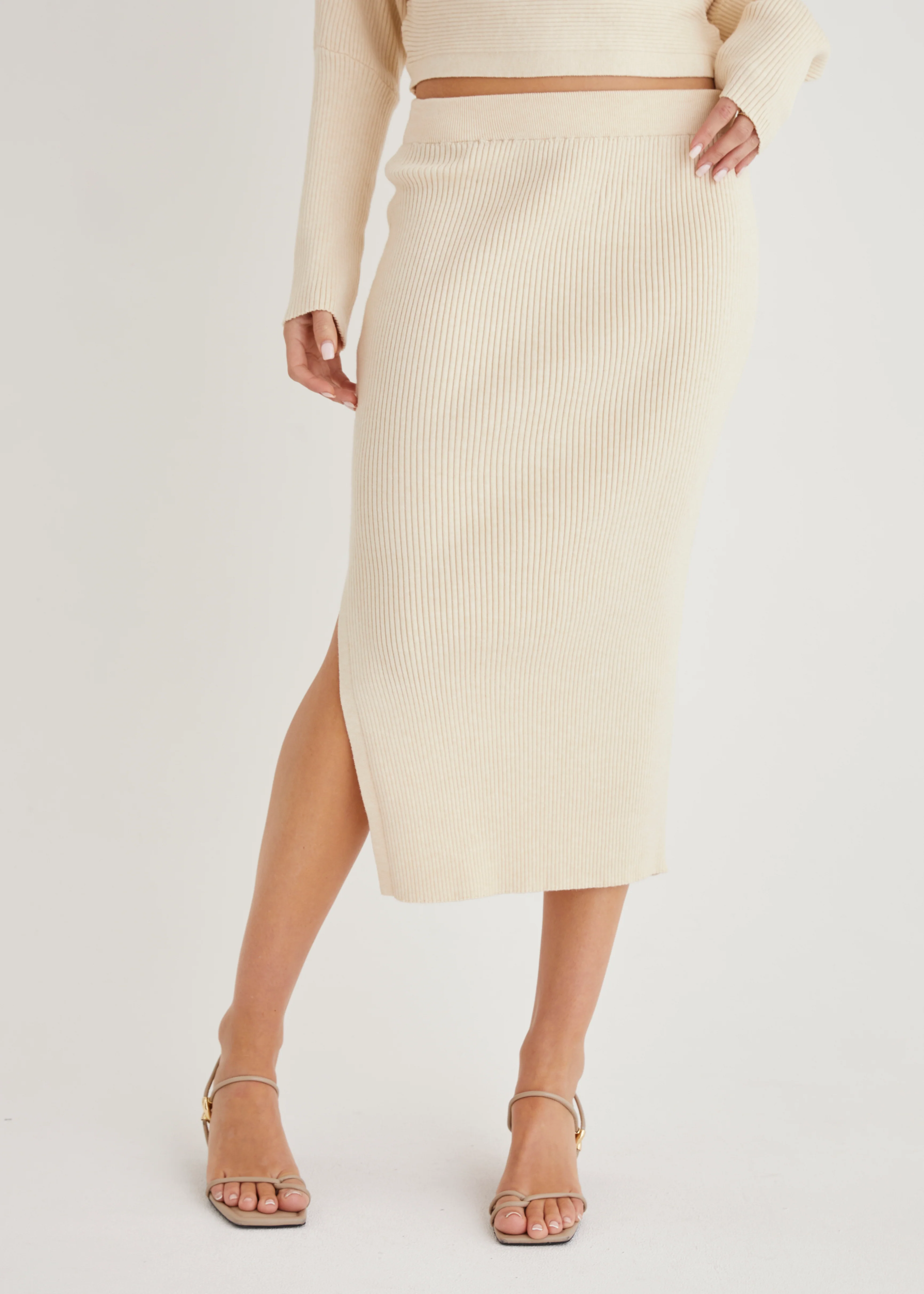 Alley Knit Midi Skirt - Beige - Image 5