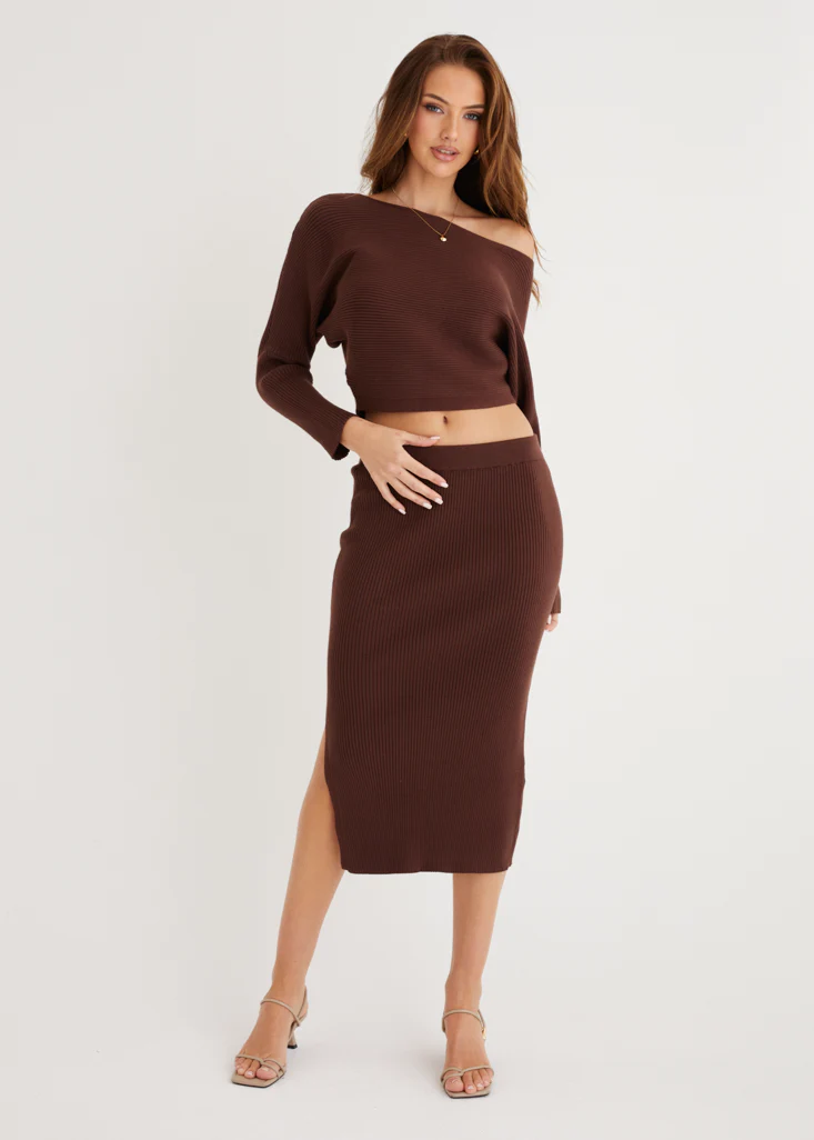 Alley Knit Midi Skirt - Chocolate - Image 2