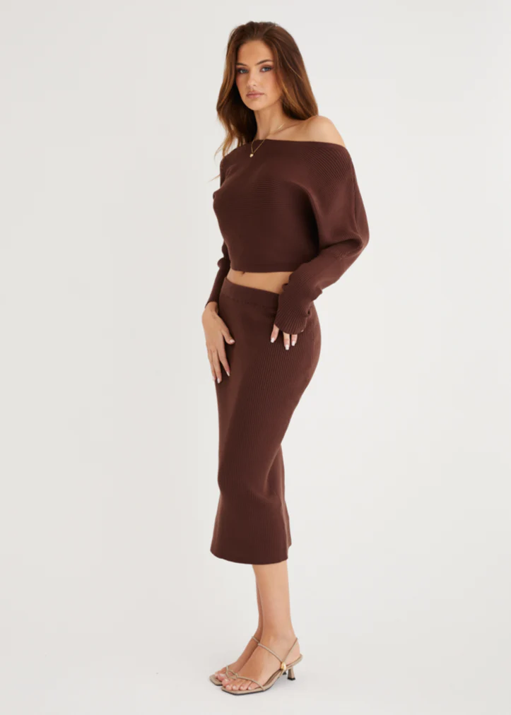 Alley Knit Midi Skirt - Chocolate - Image 3