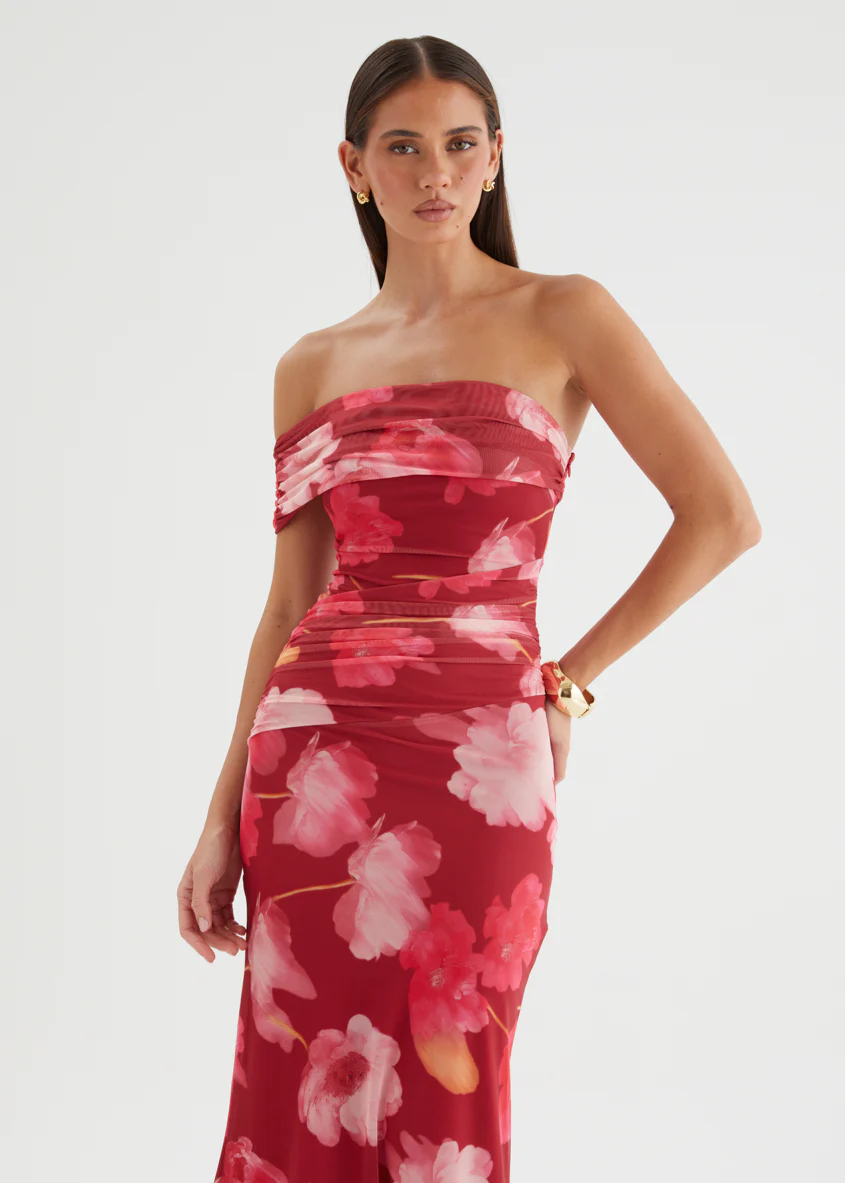 Allina Mesh Maxi Dress - Raspberry Floral - Image 3