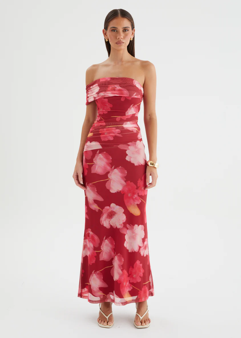 Allina Mesh Maxi Dress - Raspberry Floral - Image 4