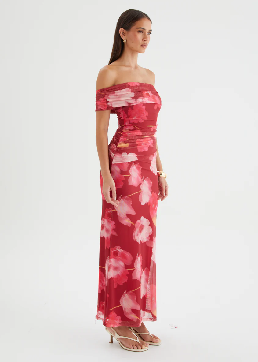 Allina Mesh Maxi Dress - Raspberry Floral - Image 5