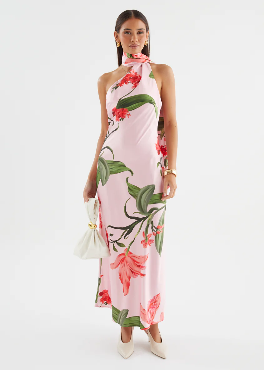 Ally One Shoulder Maxi Dress - Watermelon Floral - Image 4