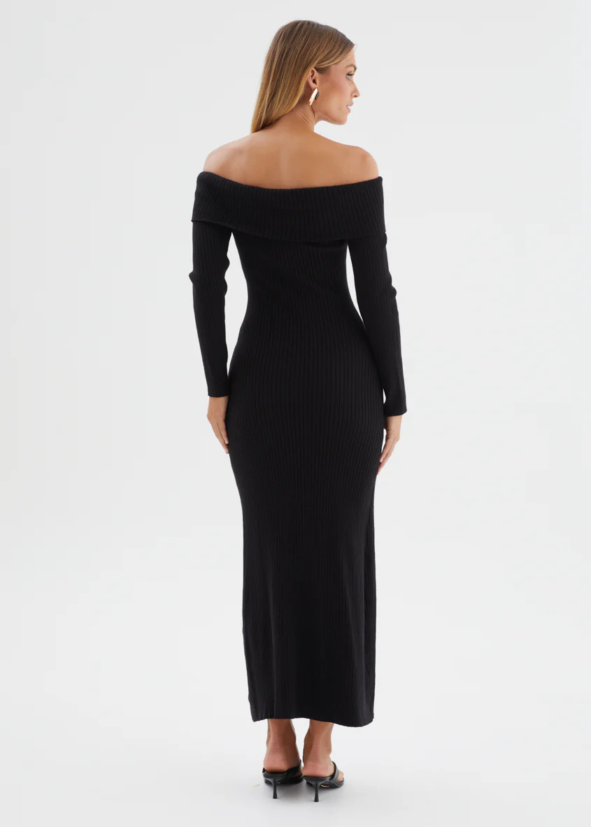 Aloe Off Shoulder Knit Maxi Dress - Black - Image 6