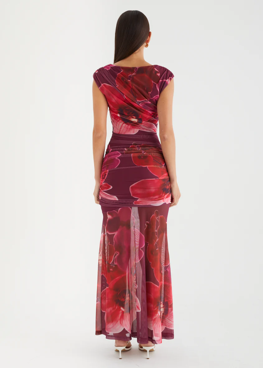 Alya Mesh Maxi Dress - Pomegranate Bloom - Image 6