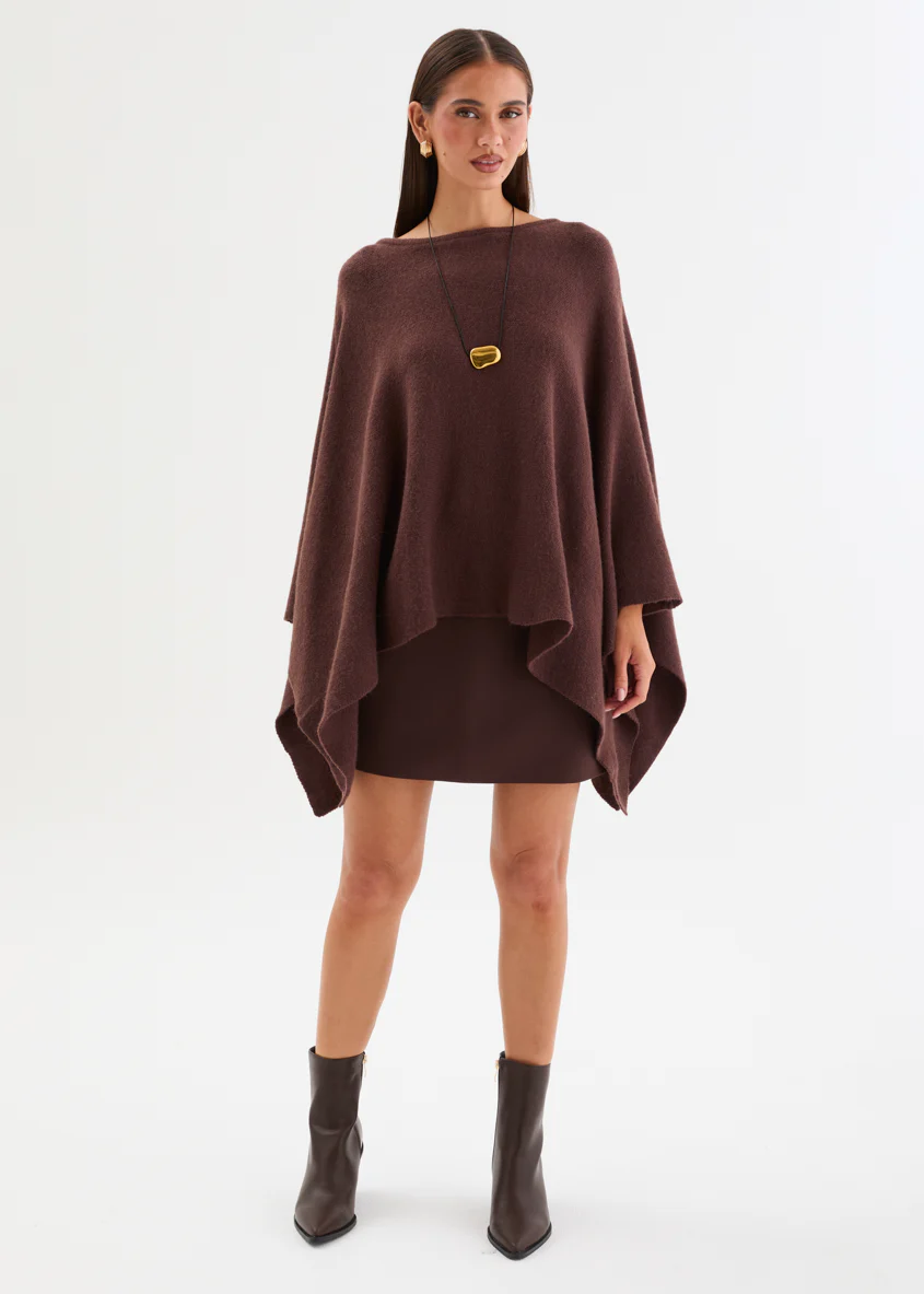 Amaley Knit Poncho - Chocolate - Image 2
