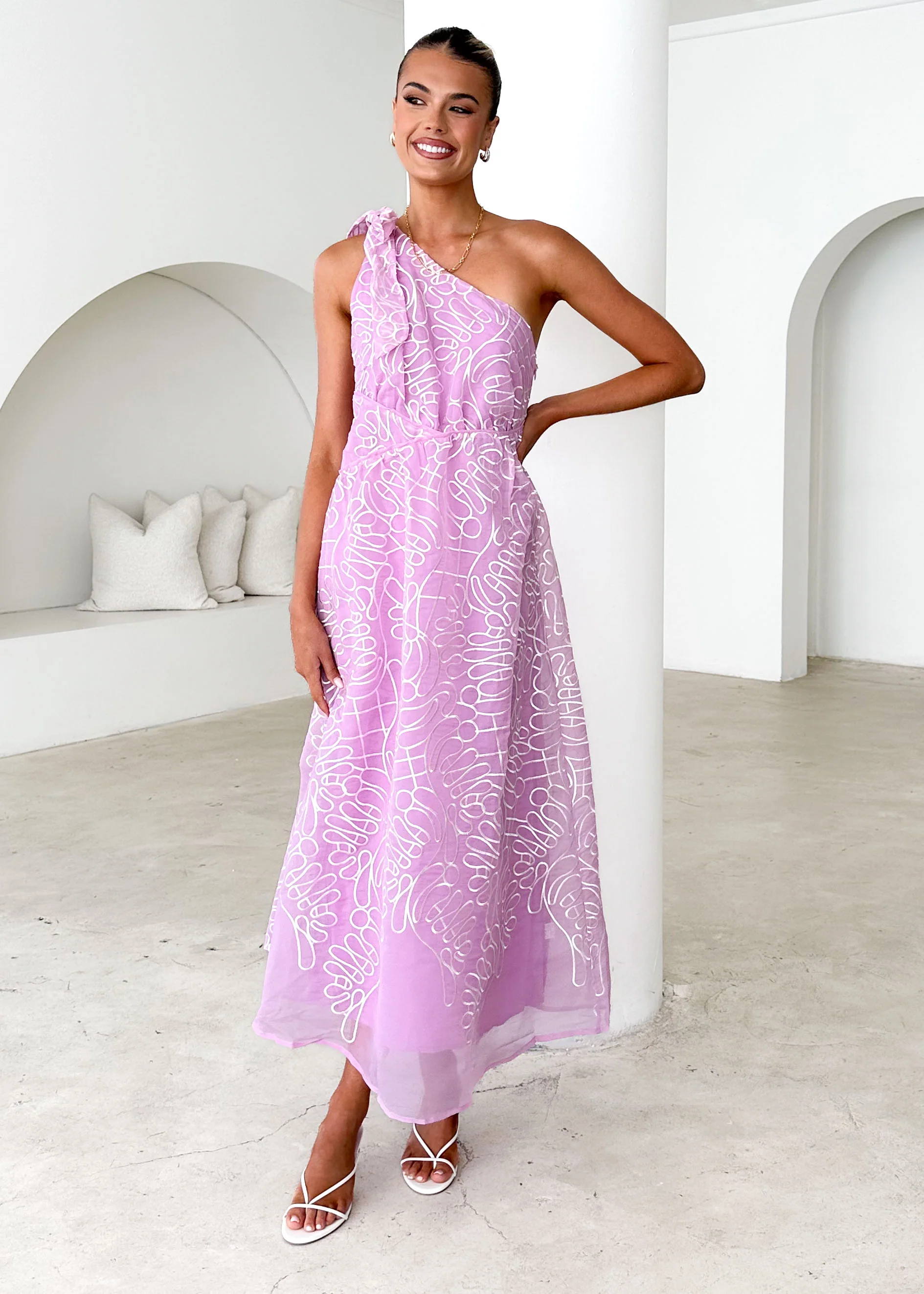 Amalfi One Shoulder Midi Dress - Candy Embroidered - Image 11