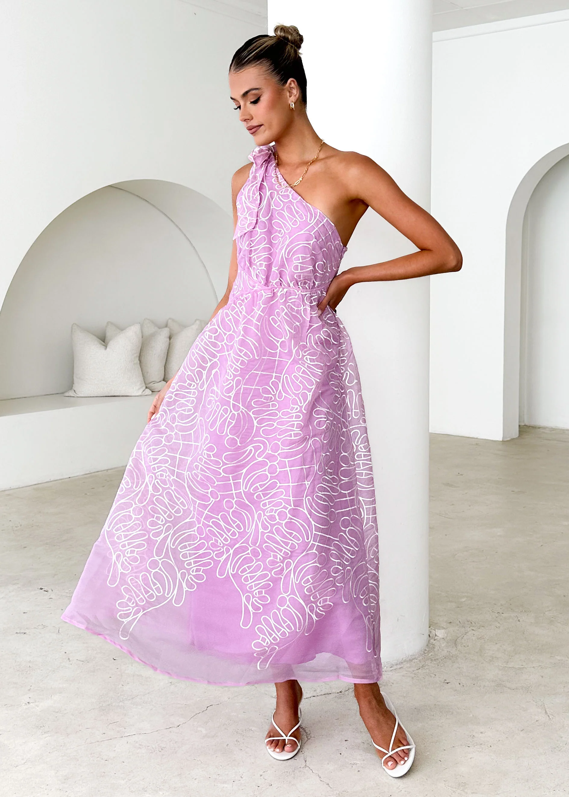 Amalfi One Shoulder Midi Dress - Candy Embroidered - Image 9