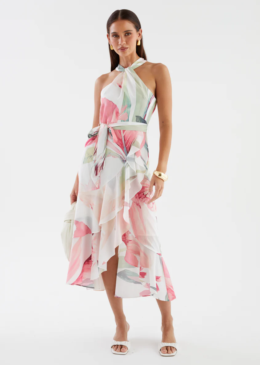Amaris Halter Midi Dress - Pink Floral - Image 2