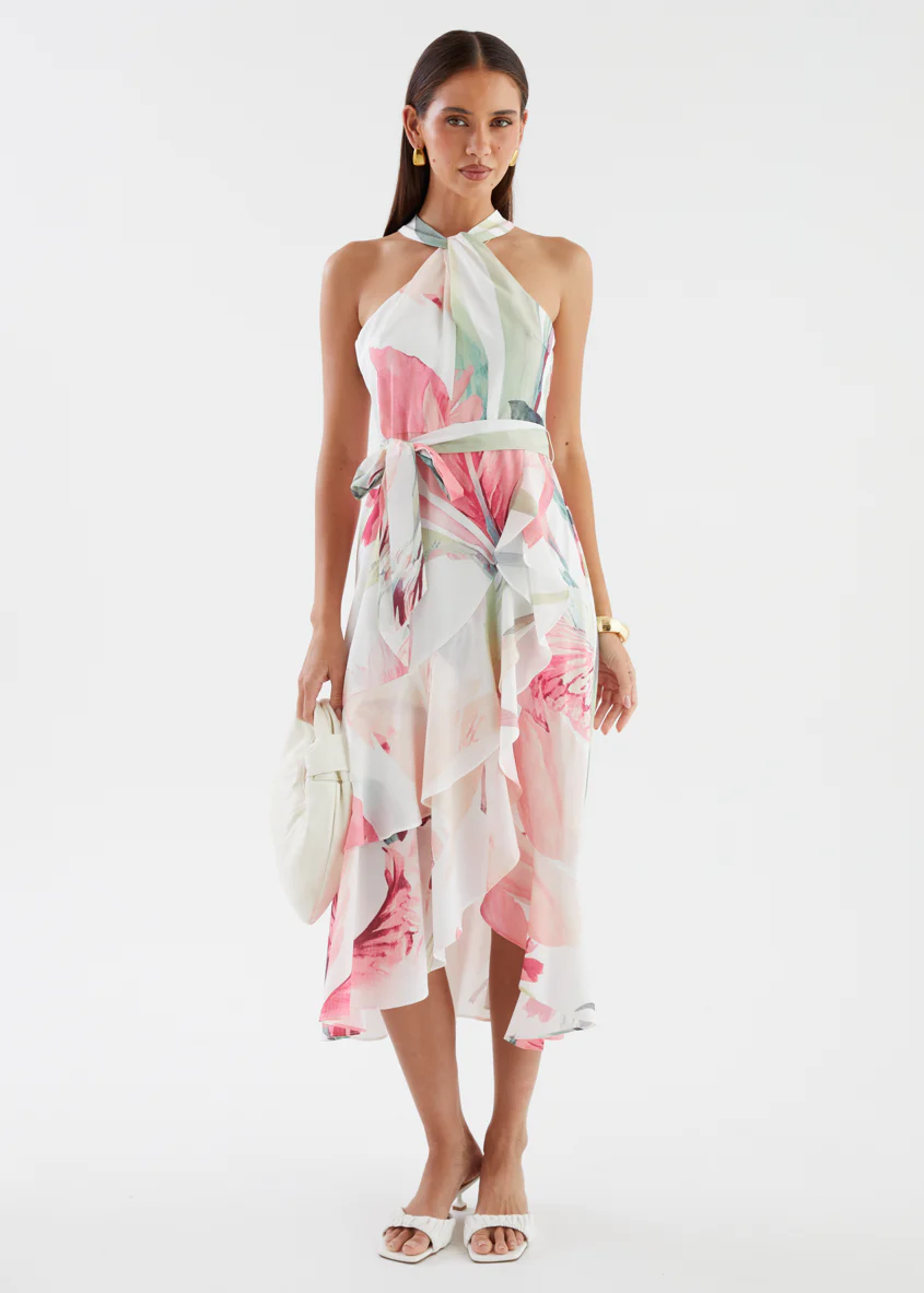 Amaris Halter Midi Dress - Pink Floral - Image 6