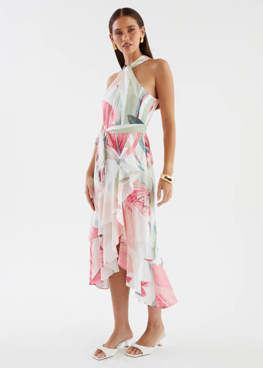 Amaris Halter Midi Dress - Pink Floral - Image 7