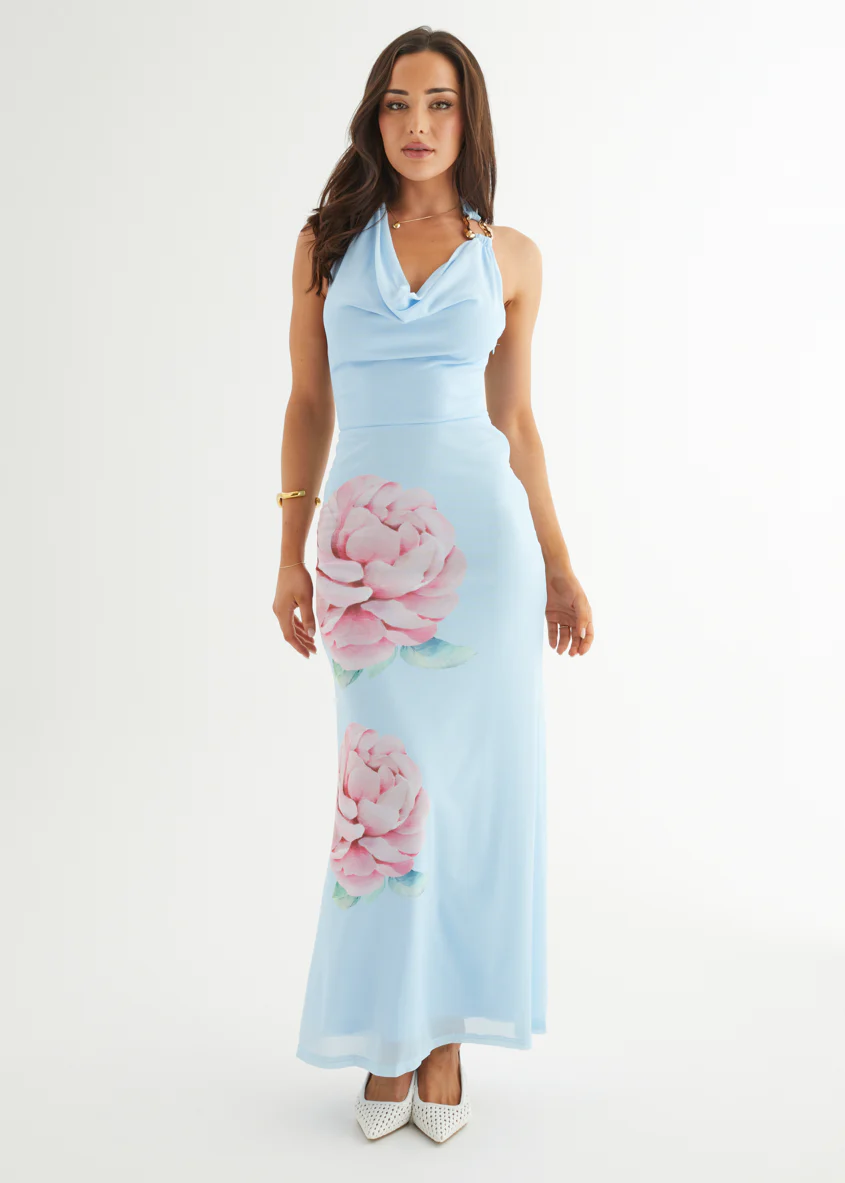 Amarli Mesh Maxi Dress - Blue Flowers - Image 3