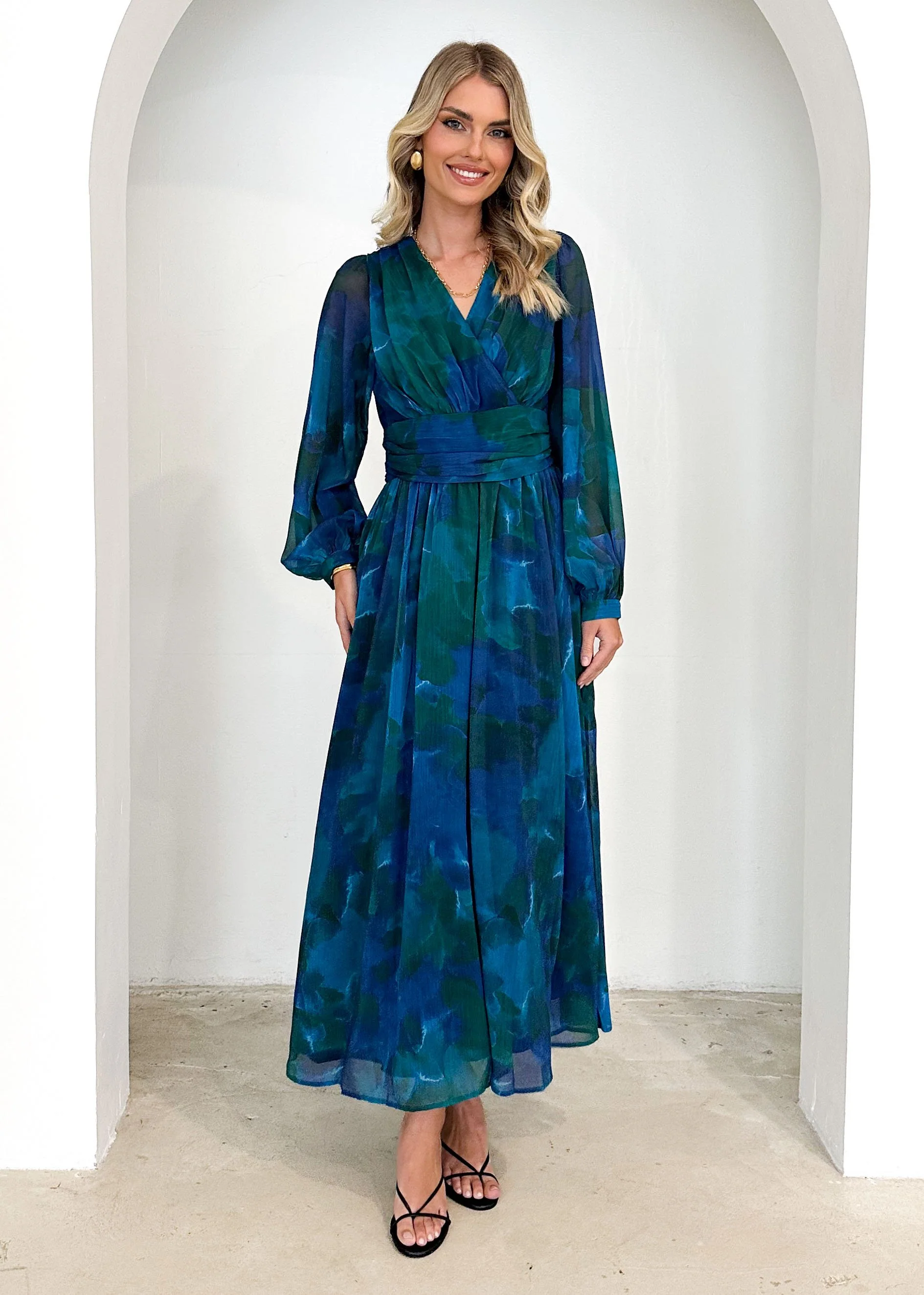 Amelle Maxi Dress - Blue Watercolour - Image 3