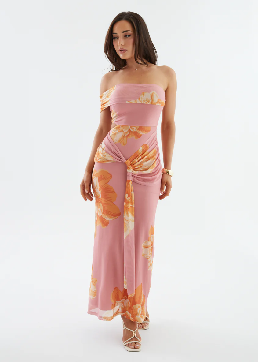 Aminah Mesh Maxi Dress - Pink Floral - Image 2