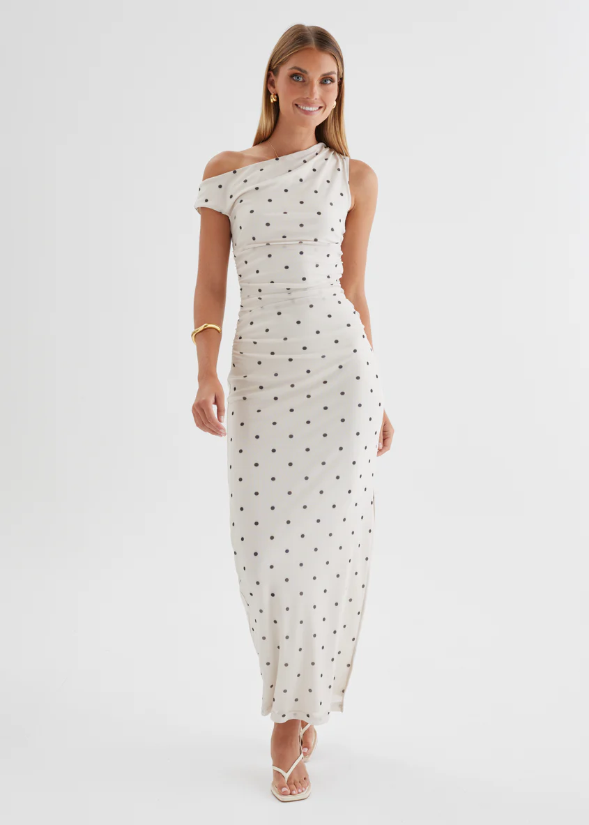 Ana Drop Shoulder Mesh Midi Dress - Cream Polka - Image 3