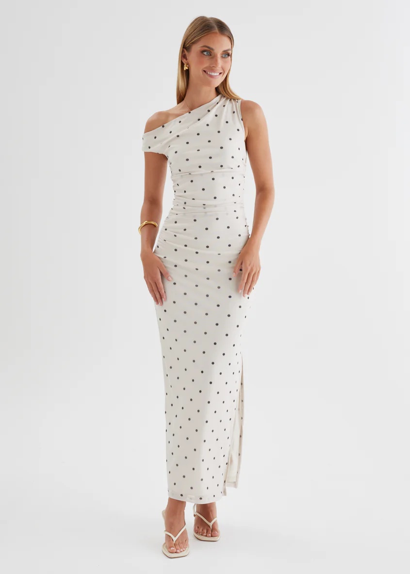 Ana Drop Shoulder Mesh Midi Dress - Cream Polka - Image 4