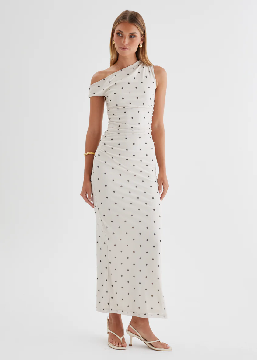 Ana Drop Shoulder Mesh Midi Dress - Cream Polka - Image 5