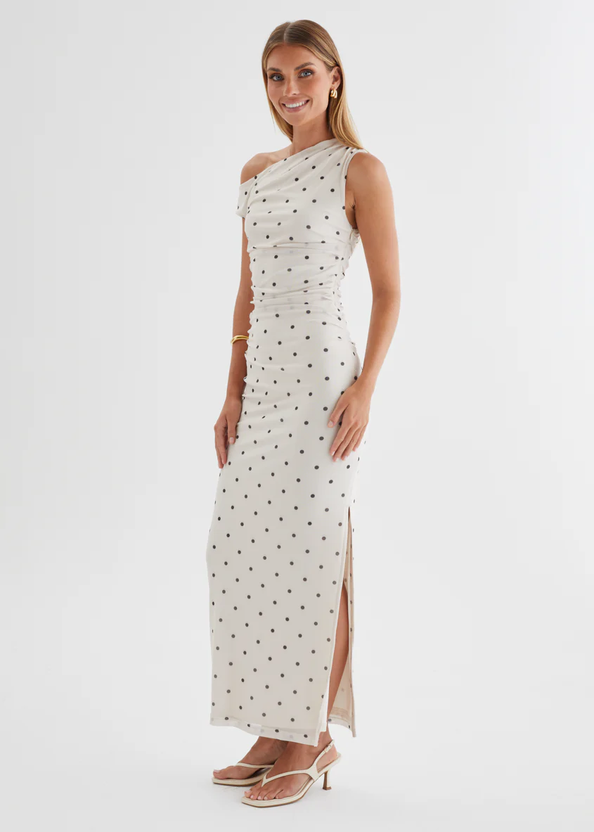 Ana Drop Shoulder Mesh Midi Dress - Cream Polka - Image 6