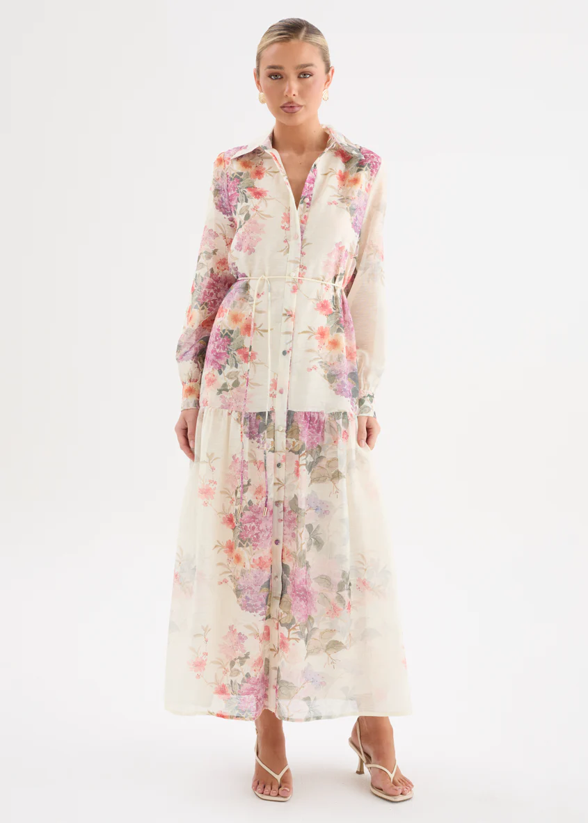 Anneka Maxi Dress with Tie - Cream Garden