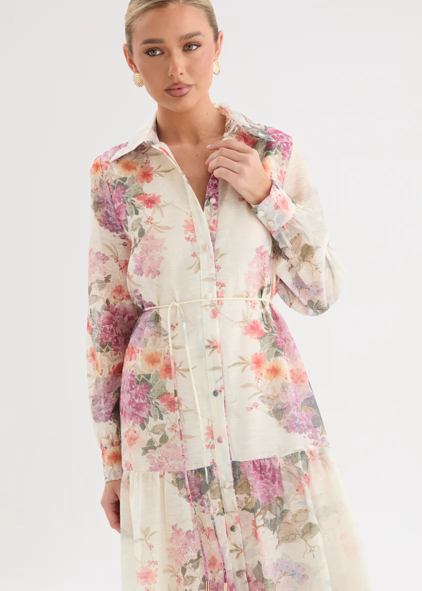 Anneka Maxi Dress with Tie - Cream Garden - Image 3
