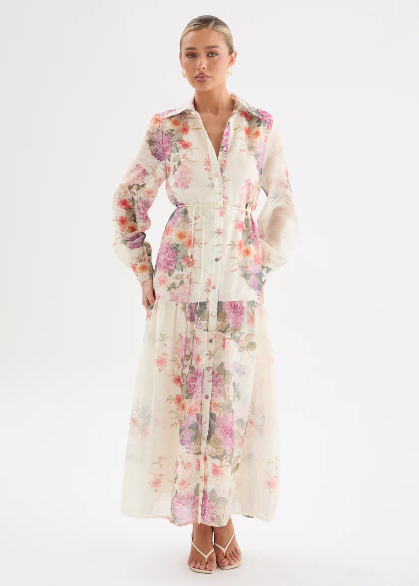 Anneka Maxi Dress with Tie - Cream Garden - Image 4