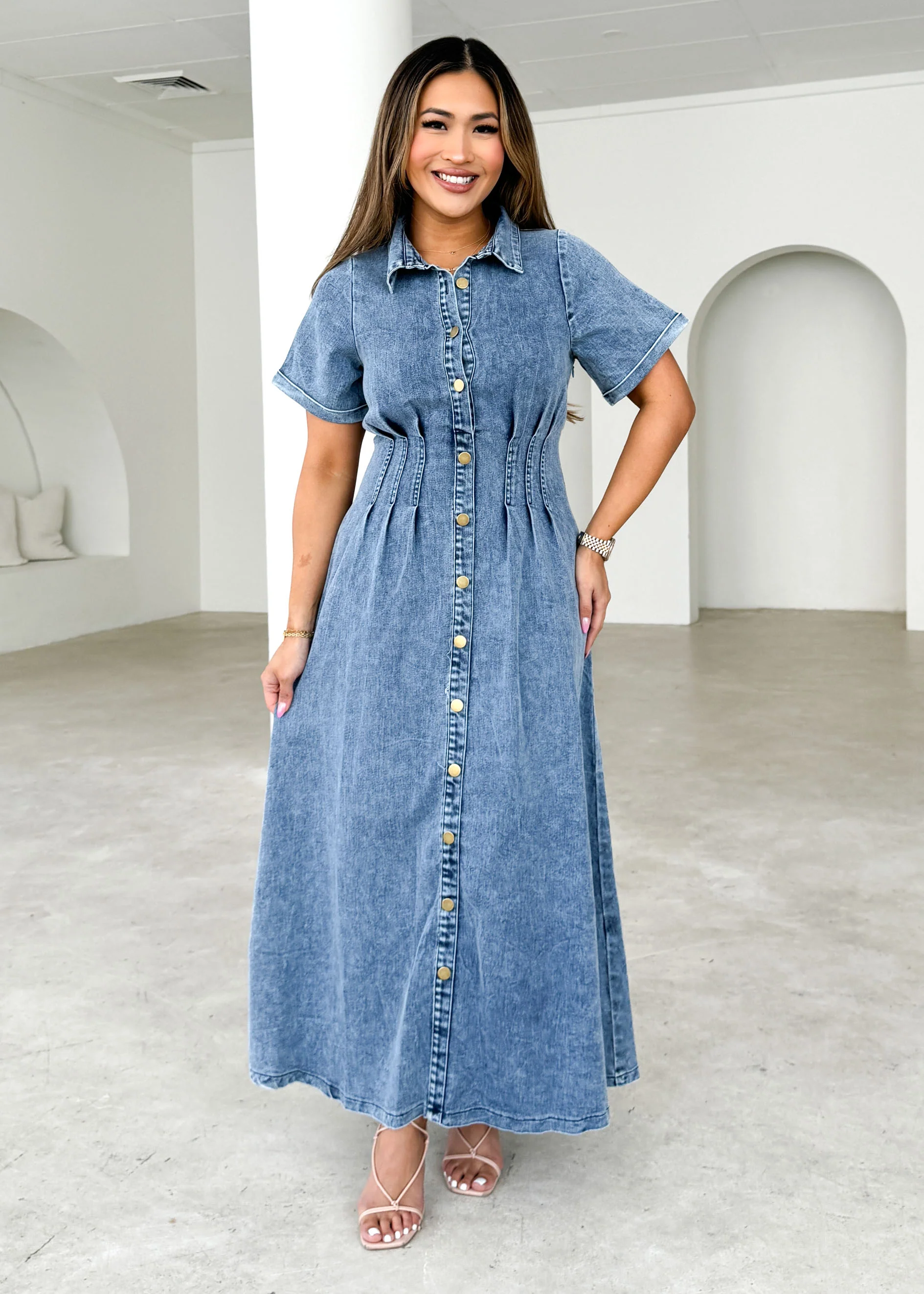 Annika Denim Midi Dress - Washed Blue - Image 5