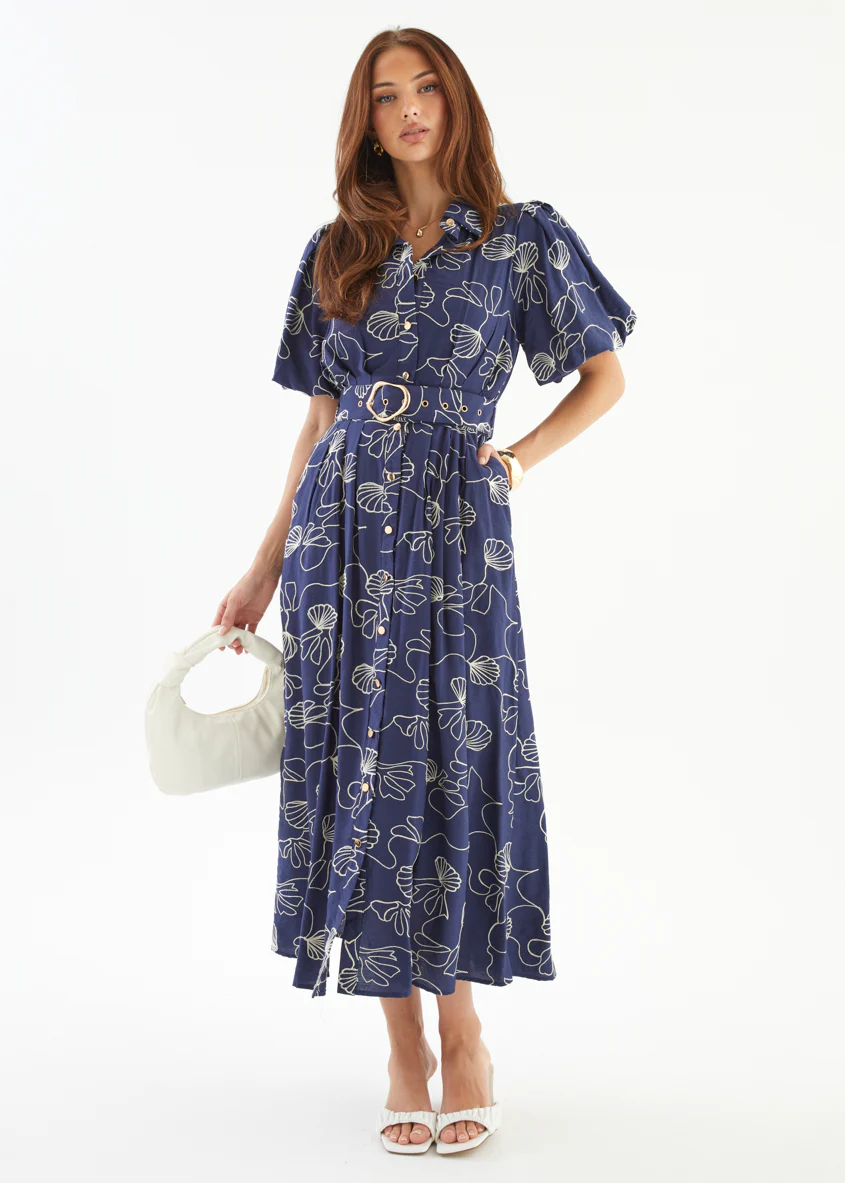 Antonina Maxi Dress - Navy Abstract