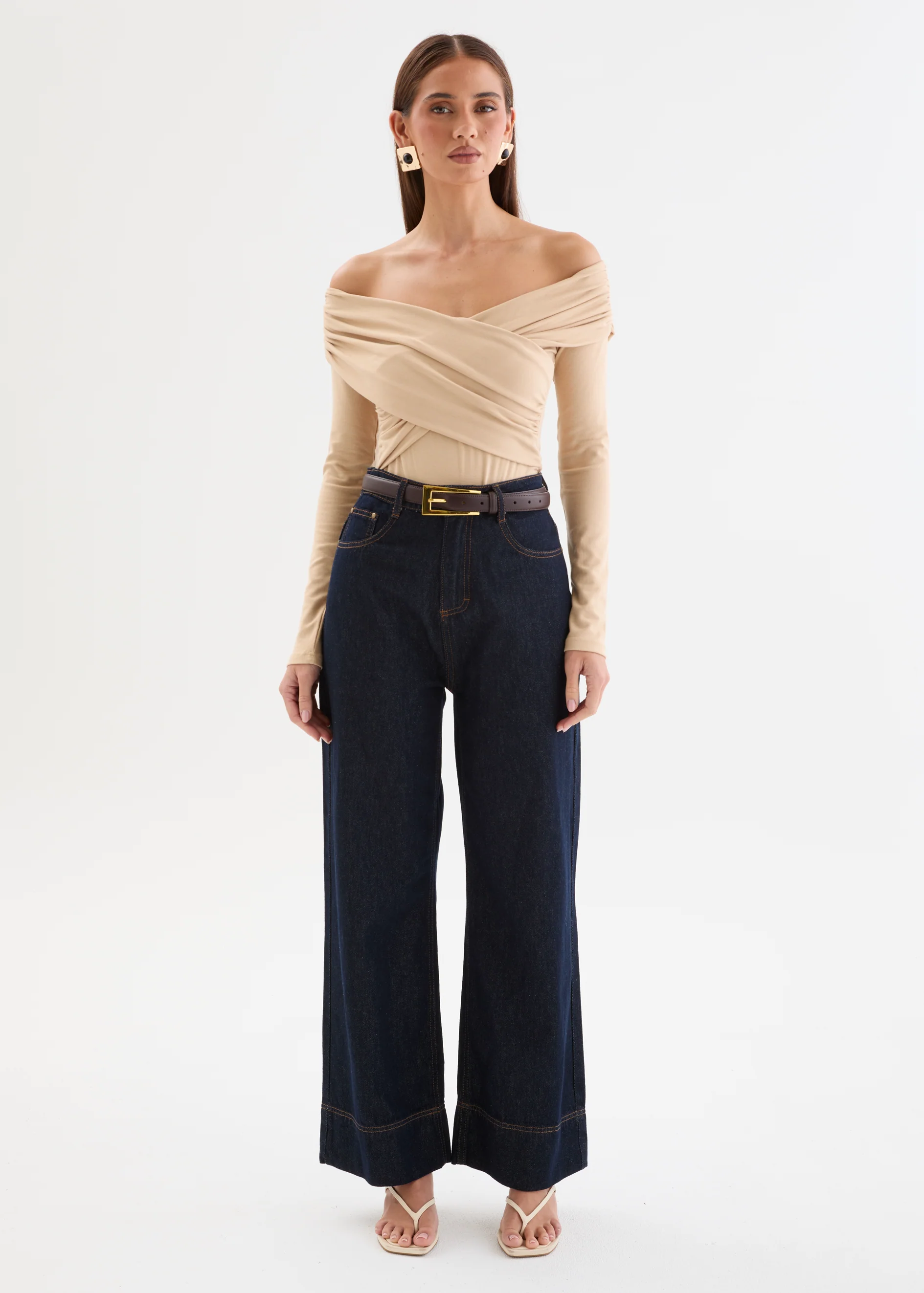 Anya Off Shoulder Bodysuit - Beige - Image 2