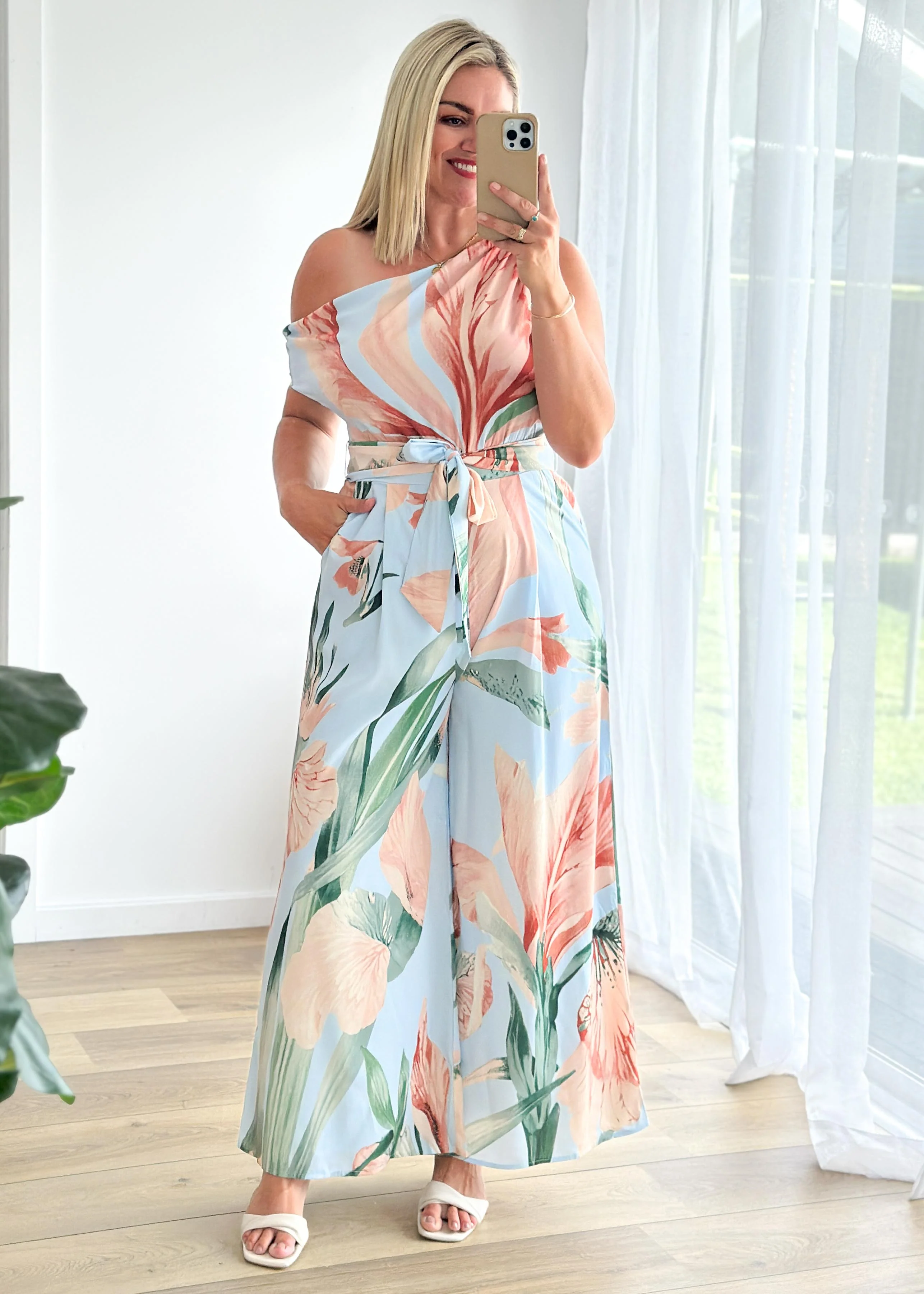 Ara Drop Shoulder Pantsuit - Blue Oasis - Image 4