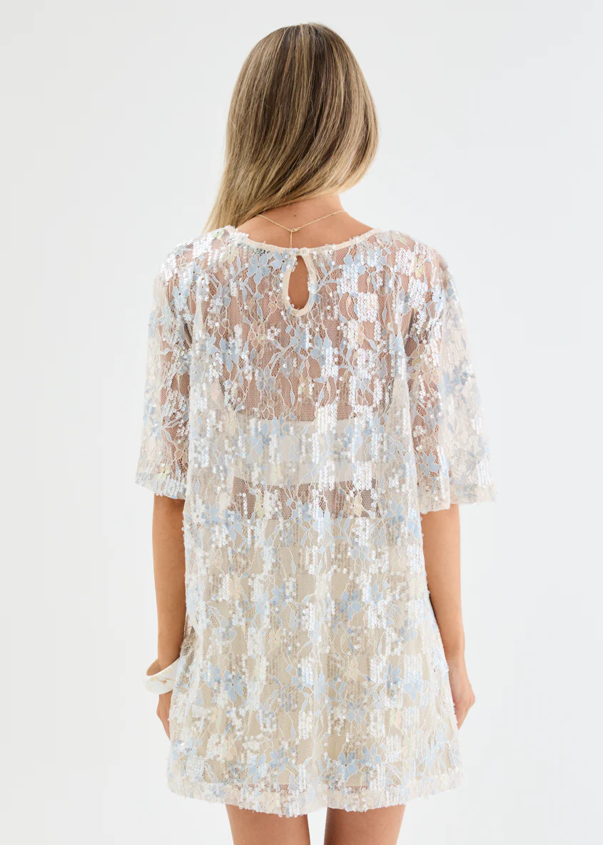 Avaria Sequin Lace Dress - Blue Ice - Image 5